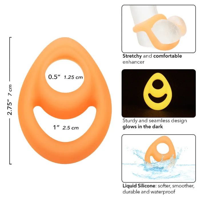 Alpha Glow-in-the-Dark Liquid Silicone Teardrop Ring - Orange | CalExotics Female Sex Toys Alpha Glow-in-the-Dark Liquid Silicone Teardrop Ring - Orange | CalExotics Female Sex Toys
