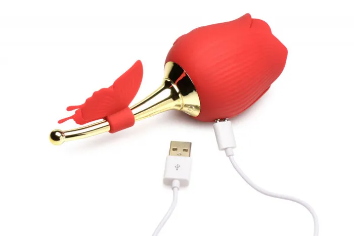 Doc Johnson Vibrators | Bloomgasm Flutter Rose Sucking Rose With Butterfly  Teaser - Red