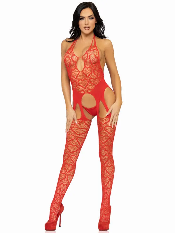 Leg Avenue Seamless Heart Net Suspender Bodystocking - One Size - Red | Bodystockings & Playsuits Leg Avenue Seamless Heart Net Suspender Bodystocking - One Size - Red | Bodystockings & Playsuits
