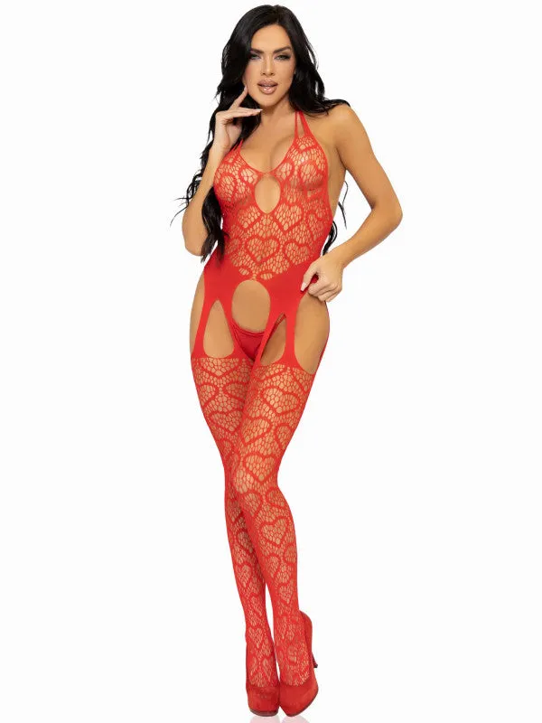 Leg Avenue Seamless Heart Net Suspender Bodystocking - One Size - Red | Bodystockings & Playsuits Leg Avenue Seamless Heart Net Suspender Bodystocking - One Size - Red | Bodystockings & Playsuits