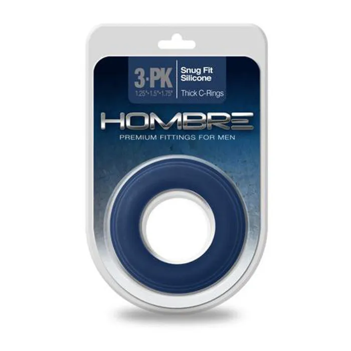 Male Sex Toys Topco Hombre SnugFit Silicone Thick CRings 3 Pack Navy