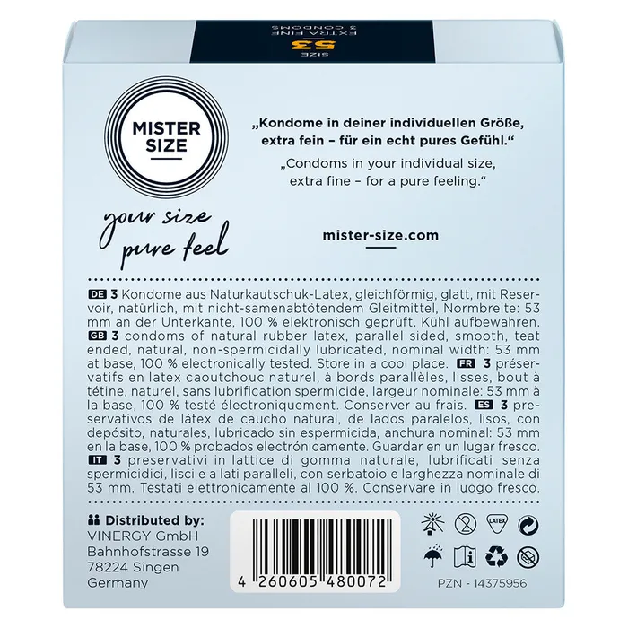 Mister Size 53mm Your Size Pure Feel Condoms 3 Pack | Mister Size Male Sex Toys