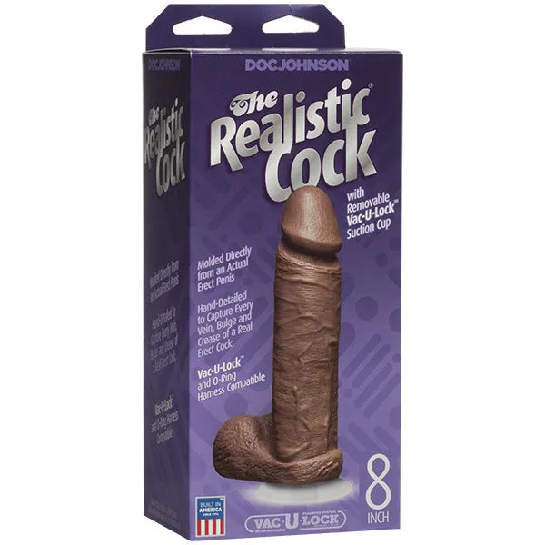 The Realistic Cock 8 Inch Dildo Flesh Brown | Doc Johnson Dildos