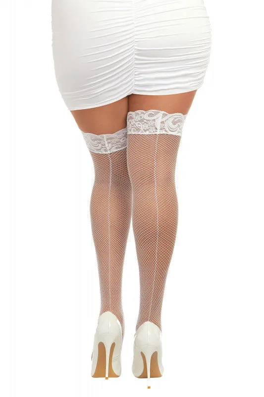 Vibrators | Dreamgirl Fishnet Thigh High - Queen - White